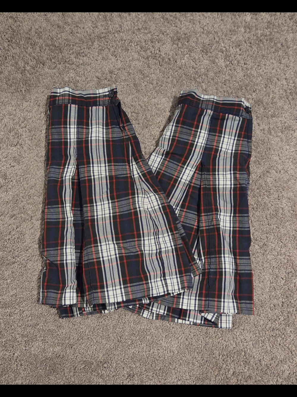 Girls' Navy and Red Plaid Pleated Skirt